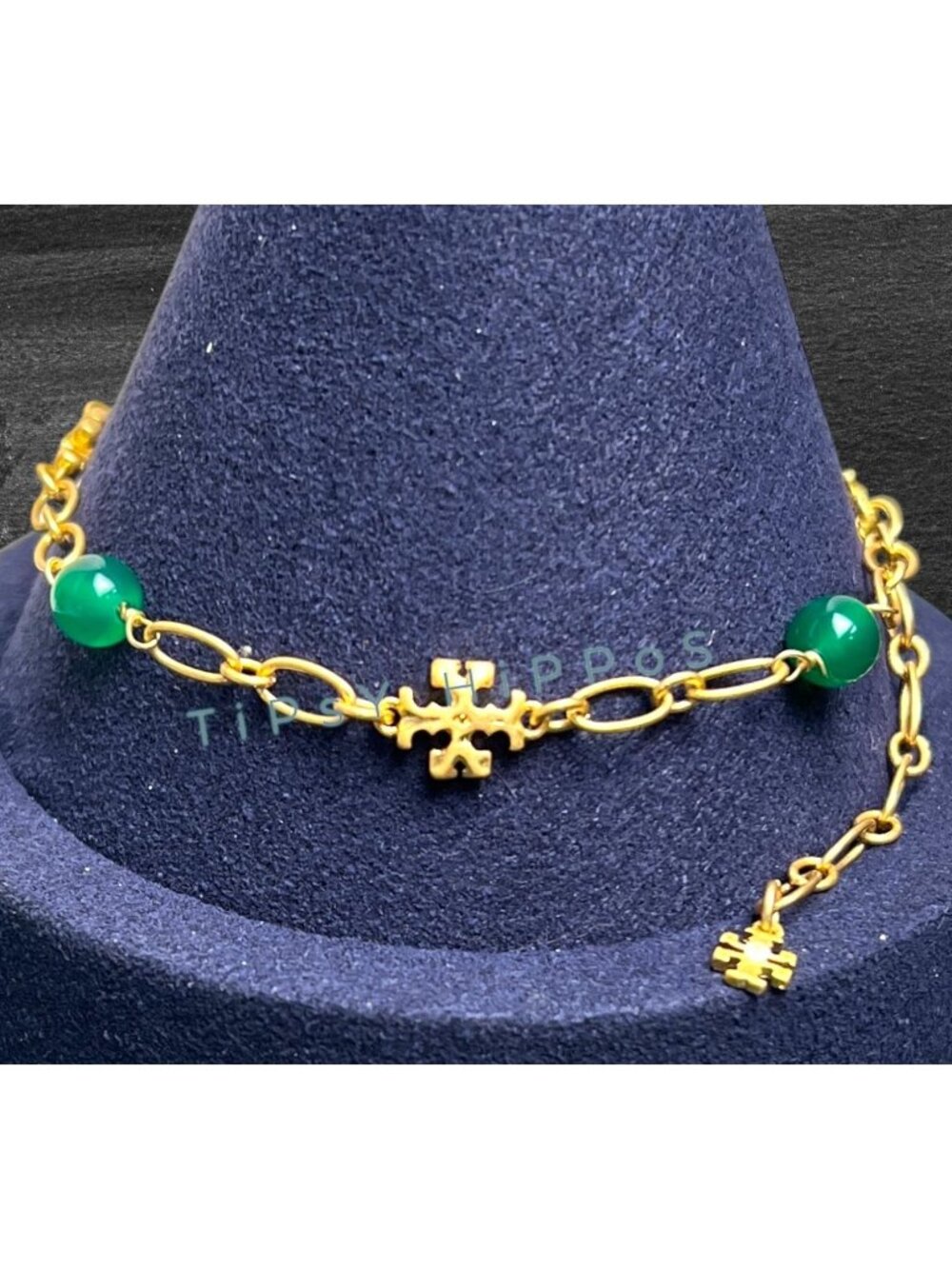 Tory Burch Roxanne Delicate Emerald Pearl and Gold Chainlink Bracelet